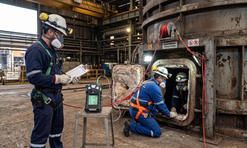 Equipe seguindo a NR-33 para entrada em espaço confinado industrial